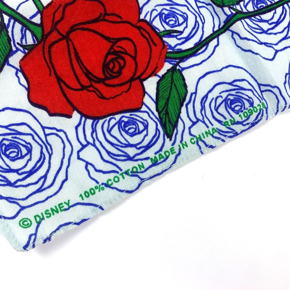 Disney Beauty and the Beast Enchanted Rose Hankerchief Bandana Blue Red Cotton - Picture 2 of 7